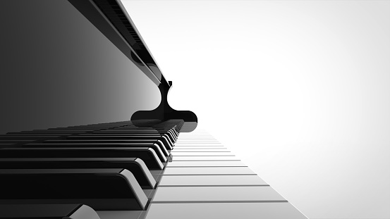 grand piano closeup white background 3d rendering 2