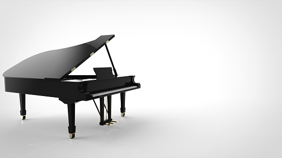 grand piano left white background 3d rendering