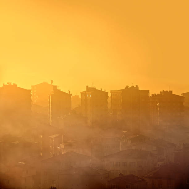 istock Environmental pollution concept of cityscape in smoke 1291766410