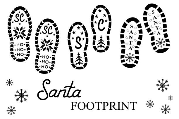 santa fußabdrücke setzen weihnachtskonzept auf weiß. - nikolaus stiefel stock-grafiken, -clipart, -cartoons und -symbole