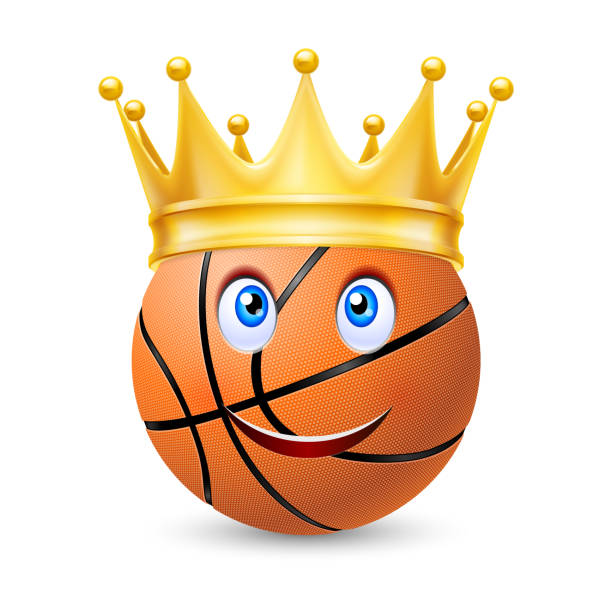 ilustrações, clipart, desenhos animados e ícones de coroa de ouro em uma bola de basquete com rosto sorridente - gold ball sphere basketball