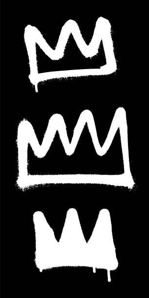Sprayed crowns with overspray in white over black. Vector illustration. Sprayed crowns with overspray in white over black. Vector illustration Eps 10 streetart stock illustrations