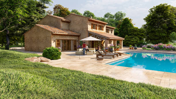 istock Mediterranean style villa with pool and garden 1291774190