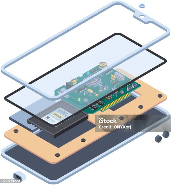 Device Internal Layout Smartphone Hardware Isometric Layers Of Inside Touch Screen Gadgets Or ...