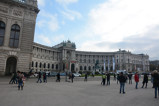 Vienna, Austria - November 14, 2021: St Michael Wing of Hofburg Palace in Vienna, Austria.