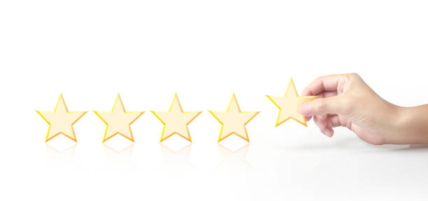 istock Five stars in hand. Increase rating evaluation 1291775841