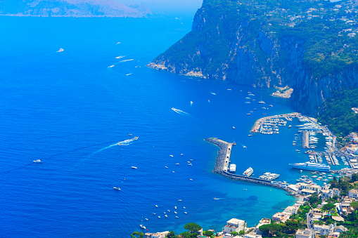 Marina Grande bay from above, famous Capri island, Italy