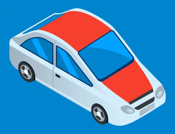 Vector illustration of Smart modern automobile. White car vector template blue background. Minivan, multi purpose vehicle