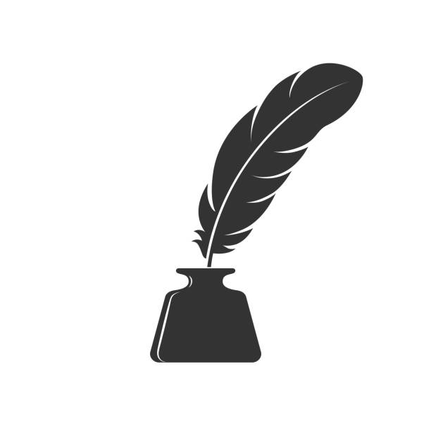 Inkwell Inkwell and feather graphic icon. Ink feather in the inkwell sign isolated on white background. Vintage symbol. Vector illustration ink well stock illustrations