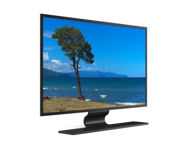 흰색 배경에 tv. 격리된 3d 그림 - television flat screen high definition television liquid crystal display 뉴스 사진 이미지