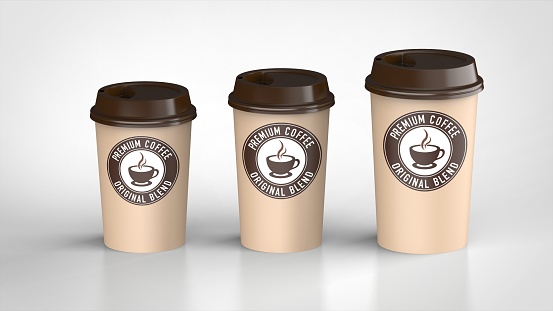 paper coffee cup large and middle and small logo 3d