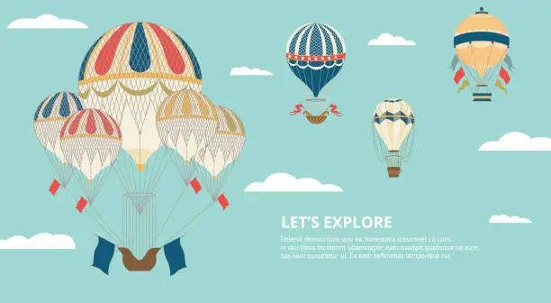 Vector illustration of Banner with colorful hot air balloons in the sky a vector illustration