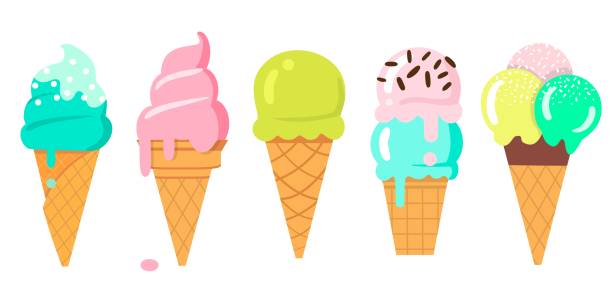 ilustrações, clipart, desenhos animados e ícones de conjunto de cones de sorvete ilustração vetorial - sorvete
