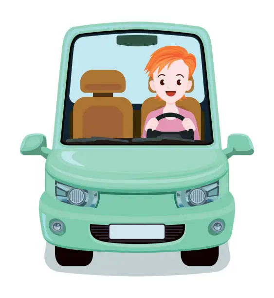 Vector illustration of Girl Driving Car