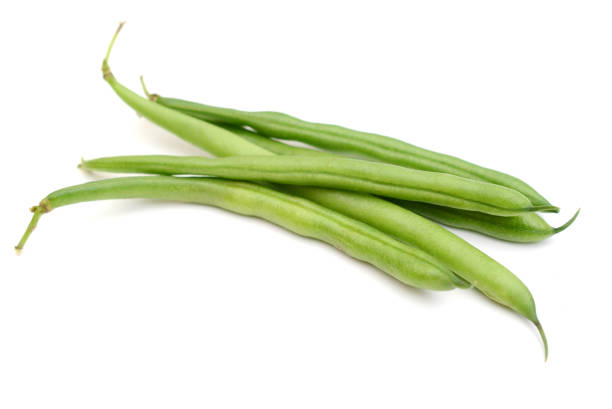 Green beans bundle isolated on white background stock photo