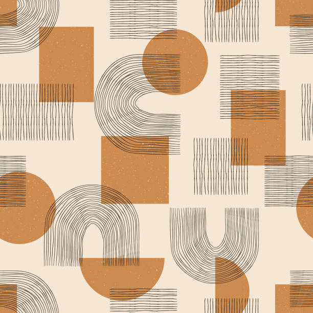 istock Vector contemporary seamless pattern with aesthetic hand drawn abstract shapes and geometric elements. Creative Mid Century minimalist bohemian contemporary design, print, poster, background 1291793173