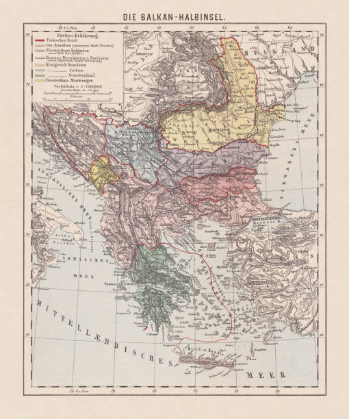 istock Map of the Balkan Peninsula, late 19th century, lithograph, 1893 1291795816