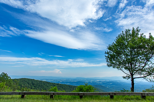 The view from the Great Valley Overlook on the Blue Ridge Parkway near Roanoke, Virginia.