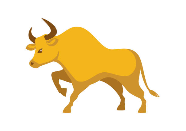 Chinese new year 2021 golden ox icon vector Golden bull icon vector. Brown buffalo icon isolated on a white background wild cattle stock illustrations