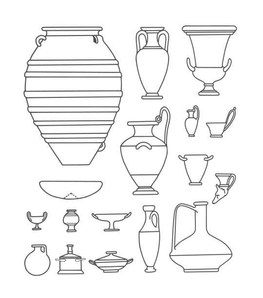 골동품 식기와 꽃병 - jug pitcher pottery old stock illustrations