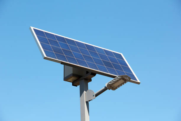 istock Solar battery against the sky. Solar battery and diode lamp 1291813282