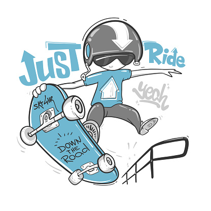 Skateboarder typography, t-shirt graphics, vector print design