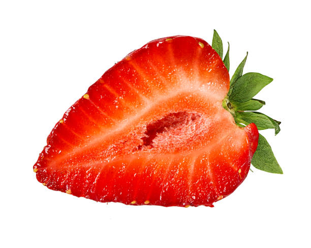 istock Halved strawberry isolated on white background 1291822818