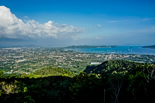 Panoramic view of Phuket city can be seen from top of the hill in Phuket, Thailand