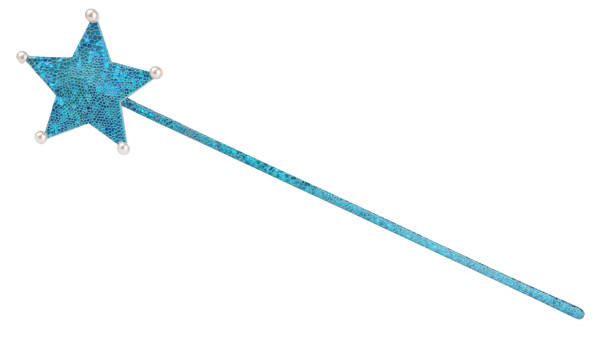 Blue toy magic wand casting stick with star on top isolated white background