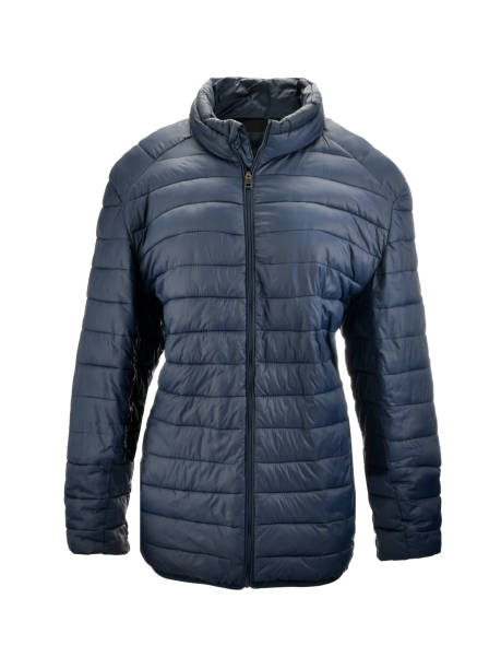 istock Blue puffer jacket on invisible mannequin isolated on white background 1291826707