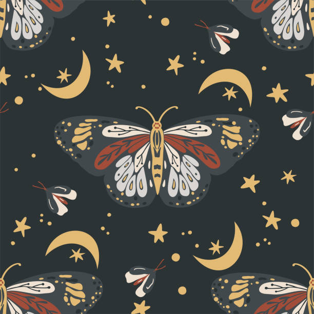 illustrations, cliparts, dessins animés et icônes de boho butterfly seamless repeat - butterfly backgrounds seamless pattern