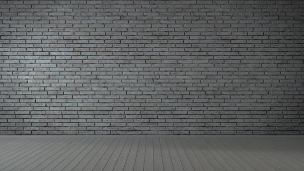 istock Grey brick wall and plank wood floor background. 3d rendering 1291831942