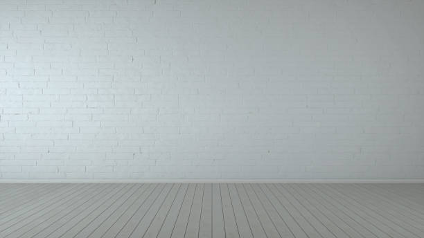 White empty place with wooden floors and brick wall. Mock up template for display or montage of product. 3d rendering