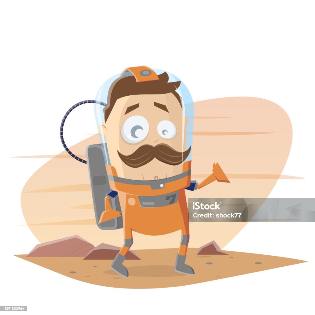 lustige Cartoon Astronaut auf Mars Vektor-Illustration - Lizenzfrei Abenteuer Vektorgrafik
