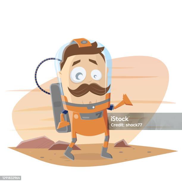 Lustige Cartoon Astronaut Auf Mars Vektorillustration Stock Vektor Art und mehr Bilder von Abenteuer