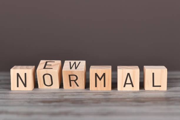 istock Wooden blocks with letters forming words 'New Normal' 1291835642