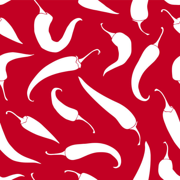 Seamless pattern with hot chili peppers. Vector drawing of cayenne peppers. Design element for condiments or sauces. Repeating texture with a spicy seasoning. Seamless pattern with hot chili peppers. Vector drawing of cayenne peppers. Design element for condiments or sauces. Repeating texture with a spicy seasoning. chili pepper pattern stock illustrations