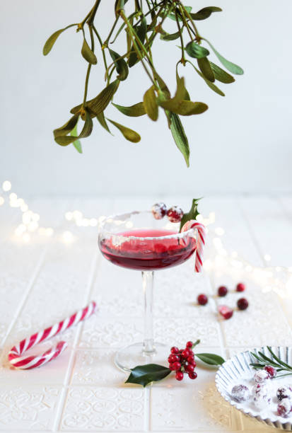 istock Festive Cranberry Cocktail for Christmas with mistletoe 1291842110