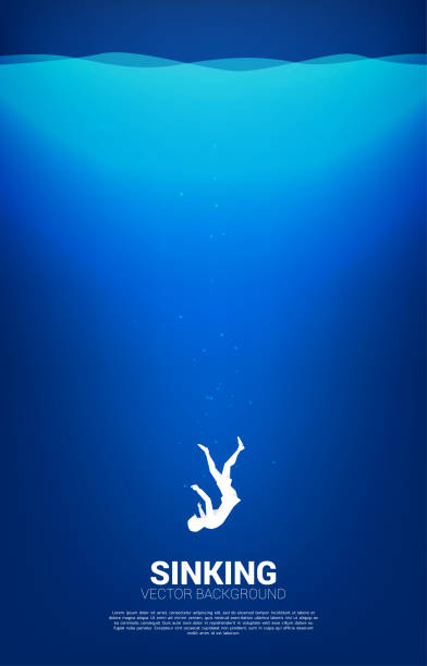 istock silhouette of businesswoman sinking down in water. 1291842268