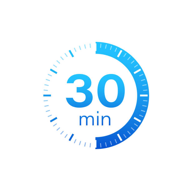 The 30 minutes, stopwatch vector icon. Stopwatch icon in flat style on a white background. Vector stock illustration. The 30 minutes, stopwatch vector icon. Stopwatch icon in flat style on a white background. Vector stock illustration minute hand stock illustrations