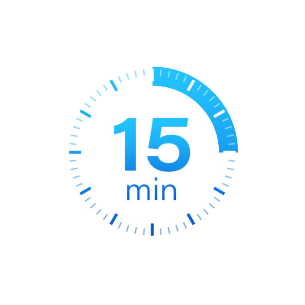 The 15 minutes, stopwatch vector icon. Stopwatch icon in flat style on a white background. Vector stock illustration. The 15 minutes, stopwatch vector icon. Stopwatch icon in flat style on a white background. Vector stock illustration minute hand stock illustrations