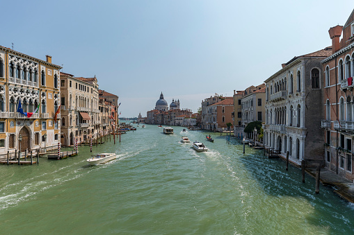 Venice, Italy - August 30, 2019:  A view of Grand Canal in Venice in a sunny August day.