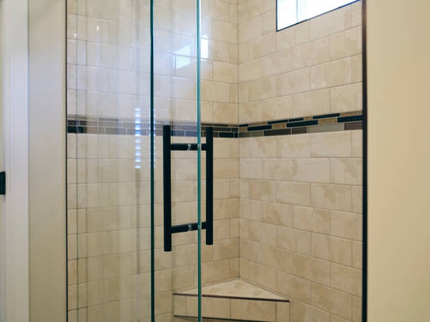 istock Tile Shower in a Home Bathroom 1291846120