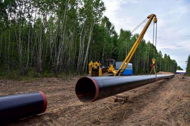 istock Natural gas pipeline construction work in forest area 1291852559