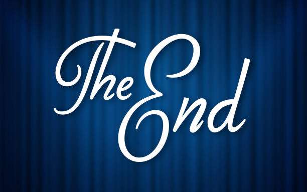 The End Blue Curtain Retro Background The End script text against a blue retro curtain. curtain call stock illustrations