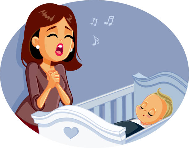 mutter singt ein wiegenlied für baby zum schlafen - lullaby stock-grafiken, -clipart, -cartoons und -symbole