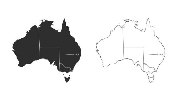 ilustrações de stock, clip art, desenhos animados e ícones de australia map, australia icon. australia symbol. black on white background, vector illustration - victoria state