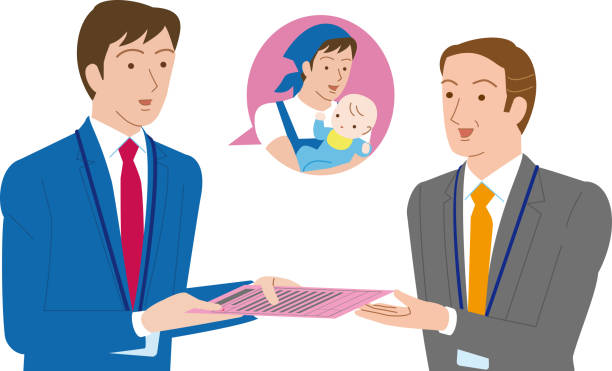 A male office worker applying for paternity leave. Boss who is willing to receive A male office worker applying for paternity leave. Boss who is willing to receive gender change stock illustrations