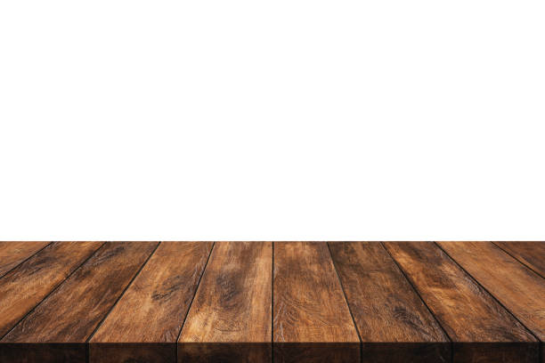 istock Old wood table isolated on white background. 1291863811