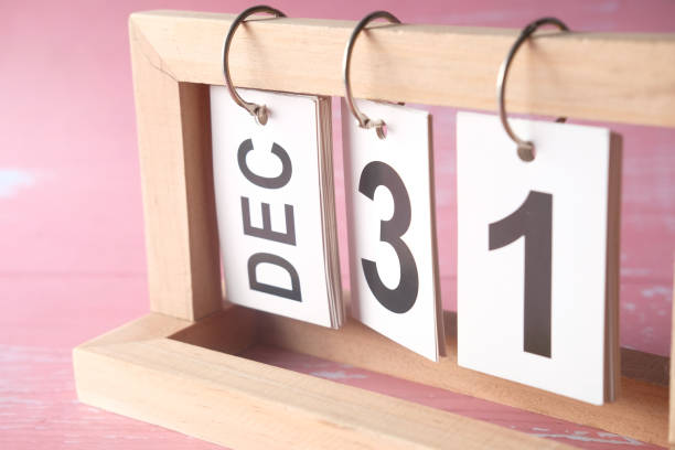 wooden calendar set on the 31 of December. wooden calendar set on the 31 of December december 31 stock pictures, royalty-free photos & images